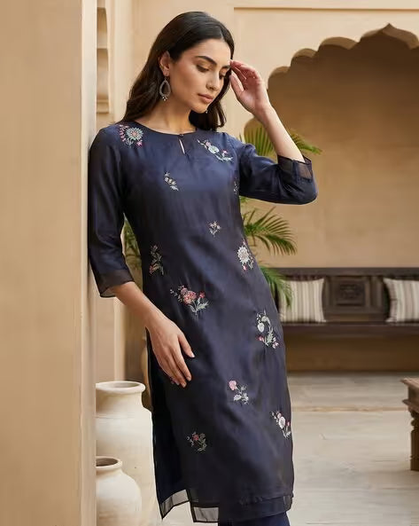 Women Embroidered Straight Kurta