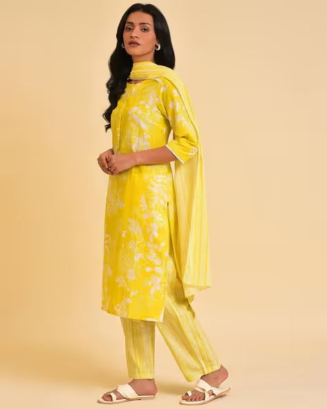 Floral Print Straight Kurta Suit Set