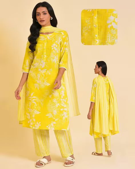 Floral Print Straight Kurta Suit Set