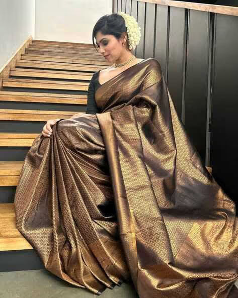 LINZA Women Floral Woven Banarasi Silk Saree