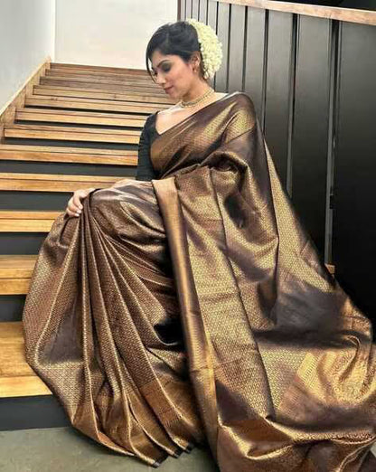LINZA Women Floral Woven Banarasi Silk Saree
